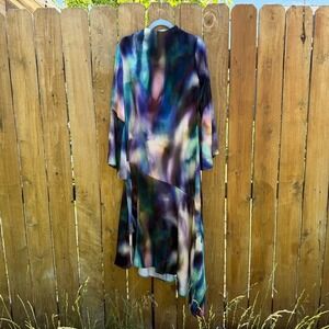 Topshop Silky Midi Dress with Bell Sleeves Purple Blue Green